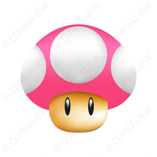 3D Super Mario Mushroom - Pink Base White Dot