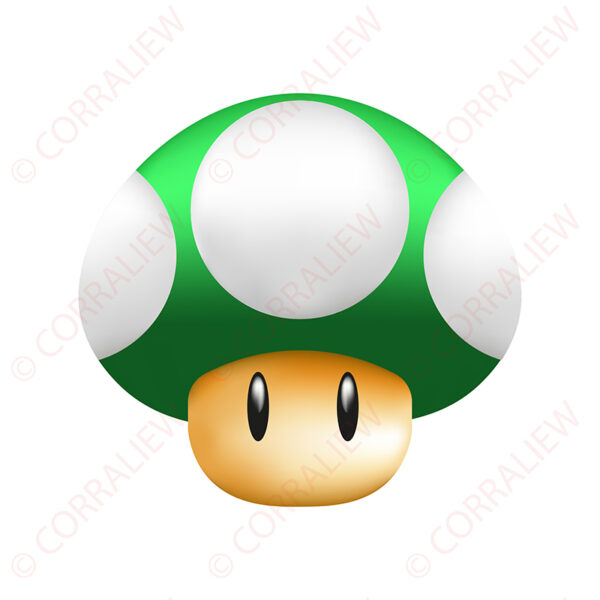 3D Super Mario Mushroom - Green Base White Dot