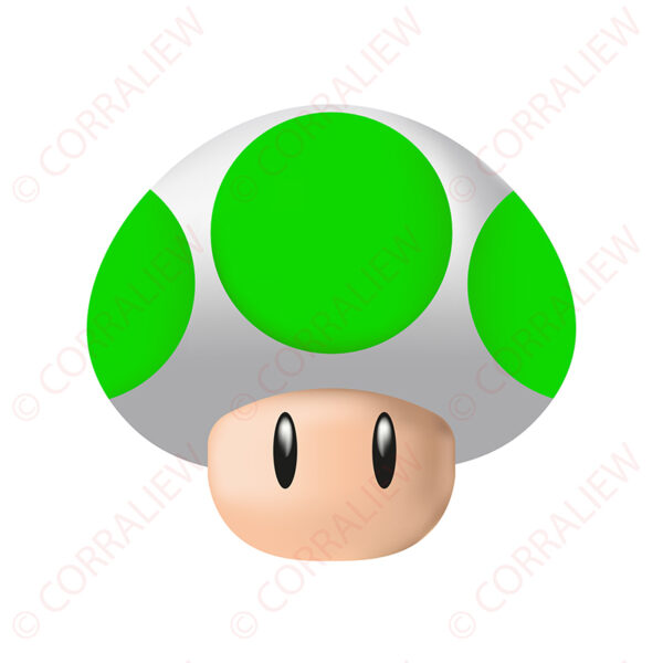 3D Super Mario Mushroom - White Base Green Dot