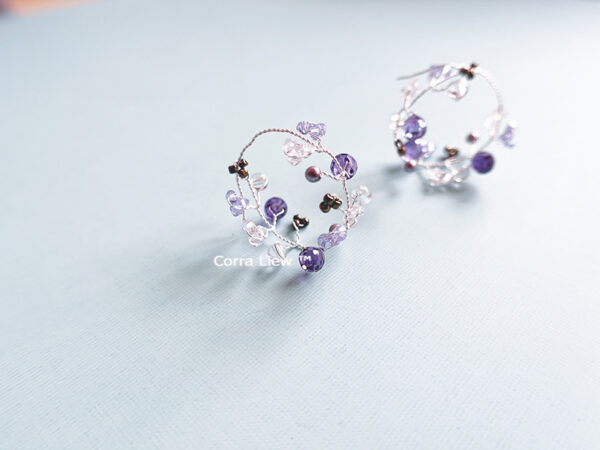 Handmade Silver Wreath Hoop Earrings Purple Corra Liew