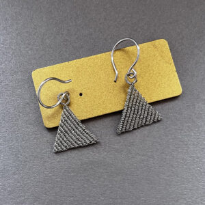 Handmade Silver Fabric Triangle Diagonal Micro Macrame Knot Wire Jewelry, Prada Inspired, Micro Macrame