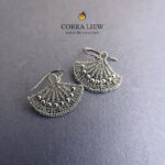 Silver Japanese Folding Fan Earrings - Wire Micro Macrame Jewelry