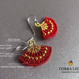 Corra Liew Handmade Gold Red Japanese Folding Fan Earrings Wire Jewelry