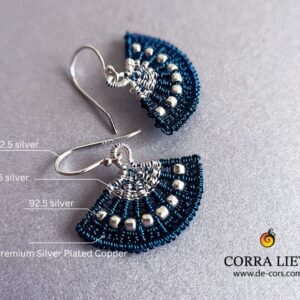 Corra Liew Handmade Silver Sapphire Blue Japanese Folding Fan Earrings Wire Jewelry