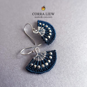 Corra Liew Handmade Silver Sapphire Blue Japanese Folding Fan Earrings Wire Jewelry