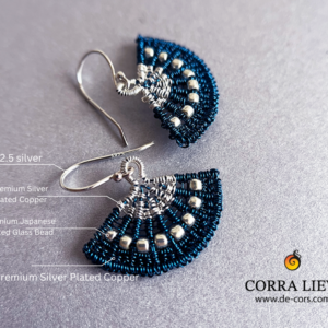 Corra Liew Handmade Silver Sapphire Blue Japanese Folding Fan Earrings Wire Jewelry - Premium Copper