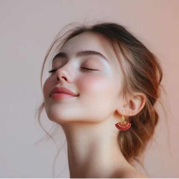 Model - Gold-Red Japanese Fan Earrings