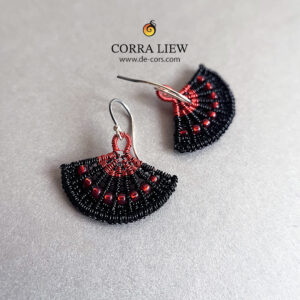 Corra Liew Handmade Red Black Japanese Folding Fan Earrings Wire Jewelry