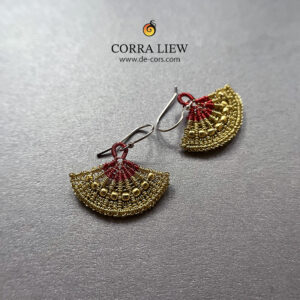 Corra Liew Handmade Red Gold Gold Japanese Folding Fan Earrings Wire Jewelry