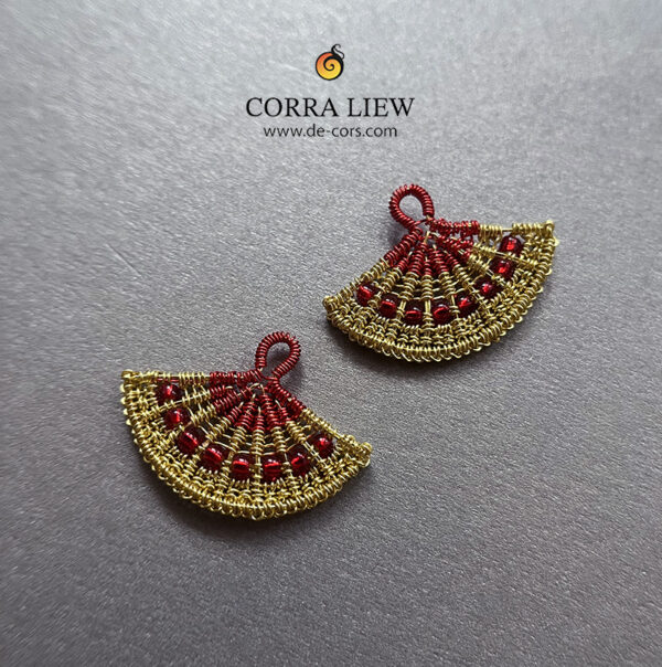 Corra Liew Handmade Red Gold Red Japanese Folding Fan Earrings Wire Jewelry